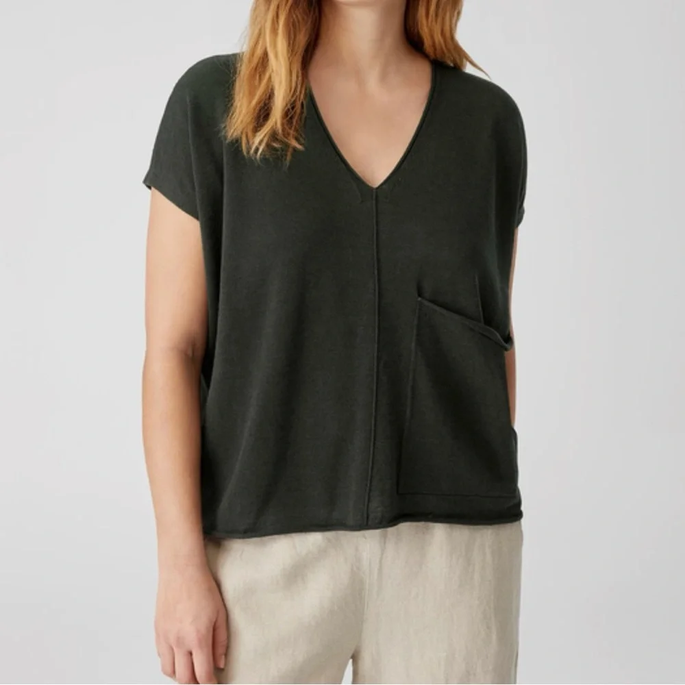 Eileen Fisher Organic Linen Cotton Boxy V-Neck Top